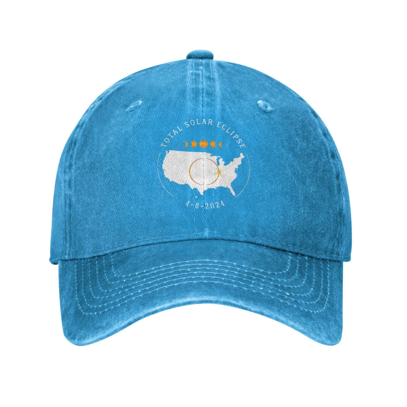 Funny Hats for Men Gym Hat for Women Gym Hats Breathable Total Solar Eclipse April 8 2024 Funny Cap Blue