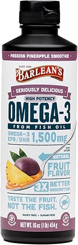 Barlean's Suplemento líquido de aceite de pescado Omega 3 de alta potencia, 1500 mg de ácido graso EPA y DHA, sabor a batido y sin eructos para la
