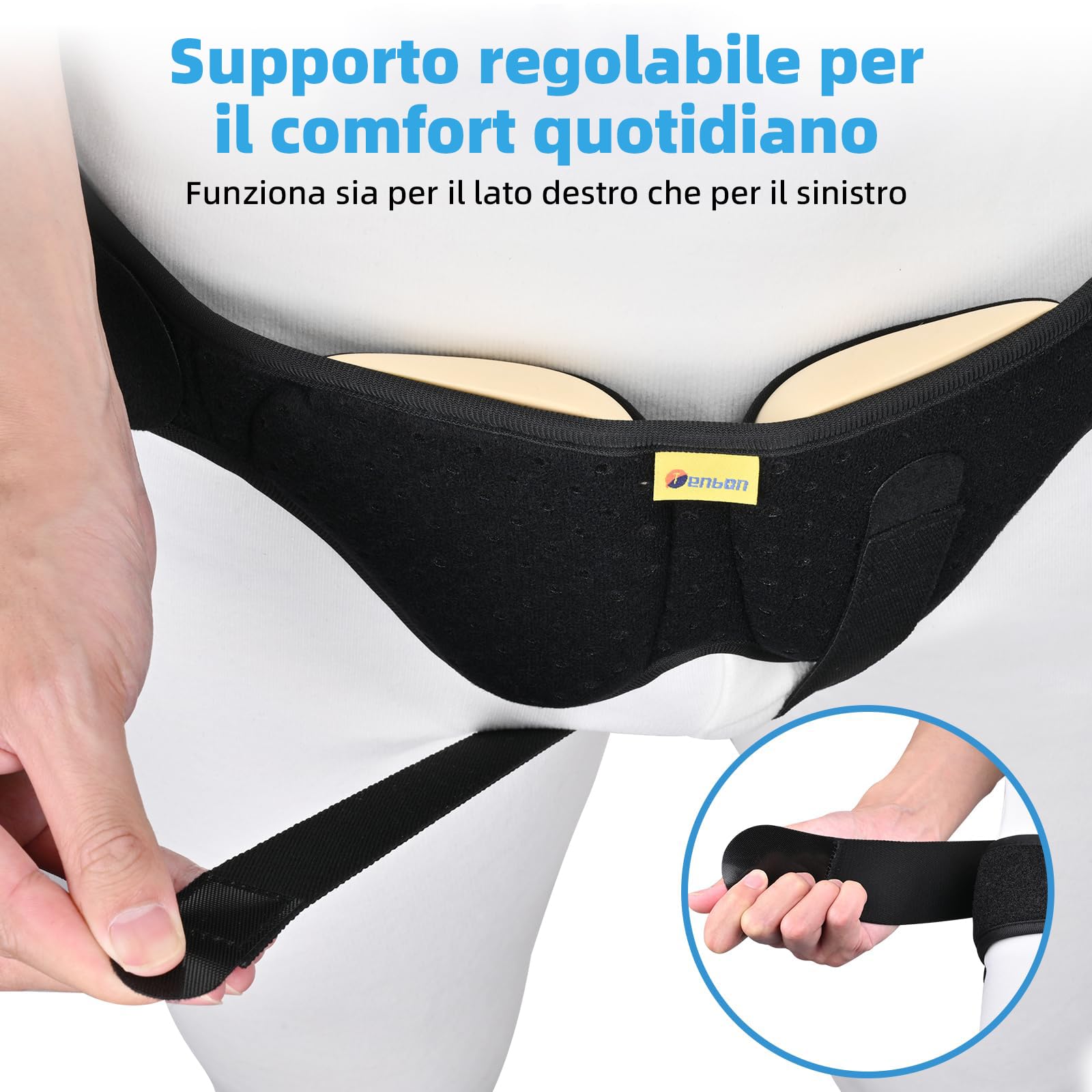 Tenbon Cintura per ernia per uomini e donne Cintura per ernia regolabile flessibile Supporto per ernia Sollievo dal dolore con 2 cuscinetti di compressione rimovibili (L)
