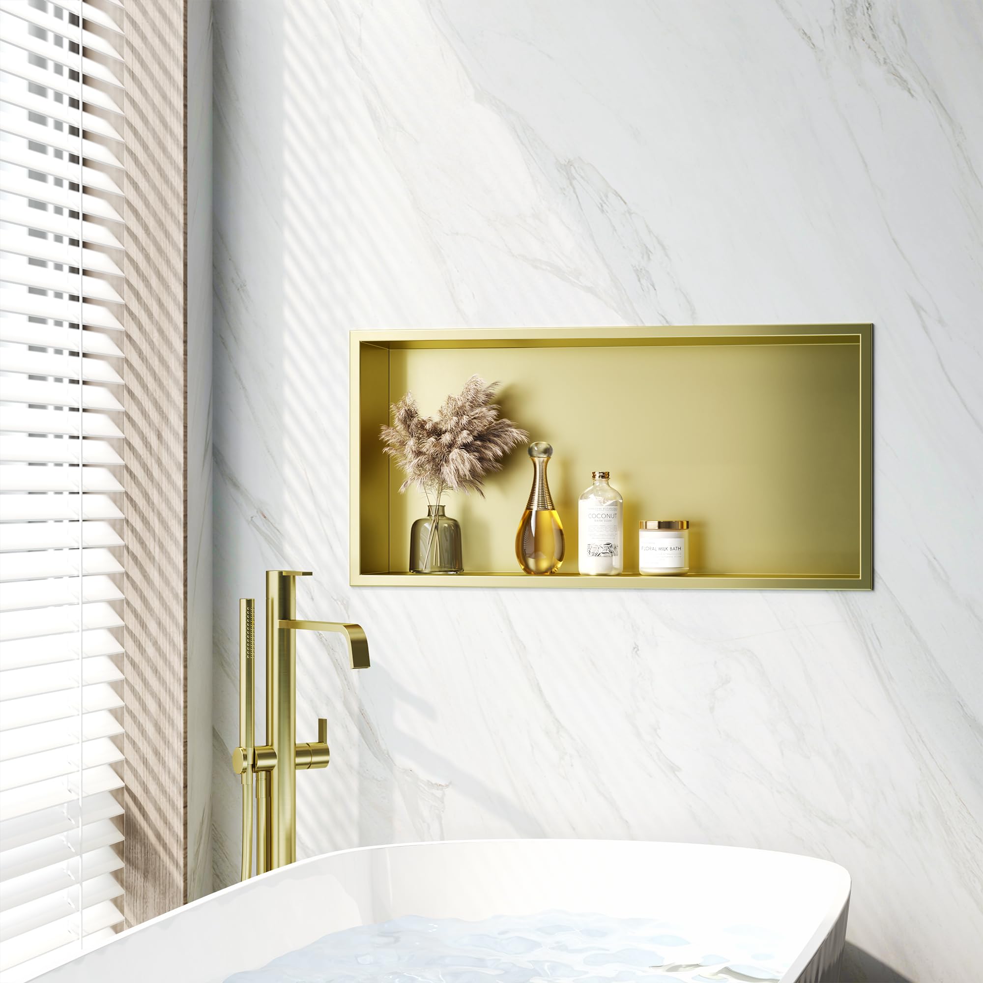 Neodrain Niche murale pour douche 60 x 30 cm en acier inoxydable 304 - Niche de douche dorée - Niche intégrée de stockage pour rénovation de salle de bain