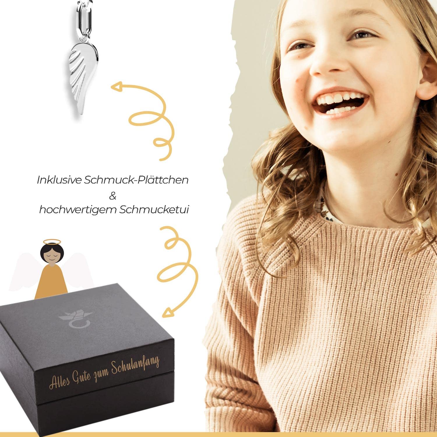 Geschenke zur Einschulung Mädchen, Schutzengel Kette Silber 925 Schulanfang | Engel-Anhänger Halskette, Geschenk zum ersten Schultag, Schultüte Inhalt Füllung Schulanfänger Schulkind, Kinder-Schmuck