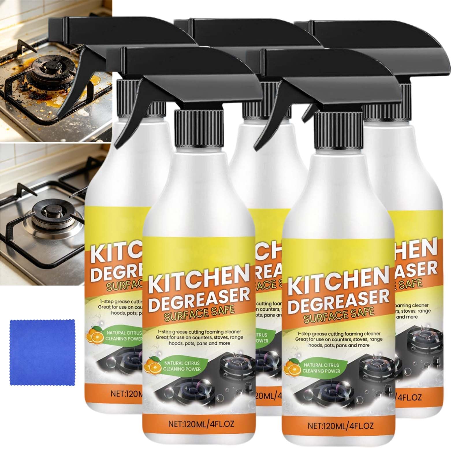 Mehrzweck-Oberflächenreiniger Küche Fettentfernung,neue Heavy Duty Küche Öl Entferner Spray Degreaser,Allzweck-Tiefenreinigung Spray,Kitchen Reinigung hartnäckige Fleck Entferner pulverización (5pcs)