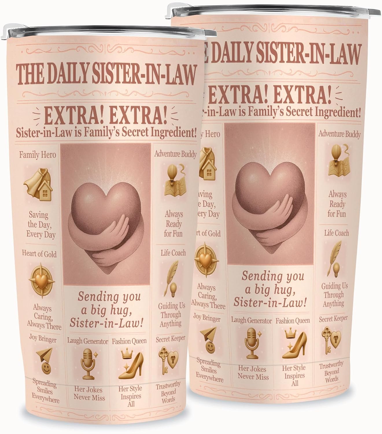 Sister-in-Law Gifts 20 oz Tumbler – Pink Retro Vintage Headline Travel Cup with Lid, Sentimental Bonus Sister Present for Birthday, Christmas, Mother’s Day, Wedding - Image 3