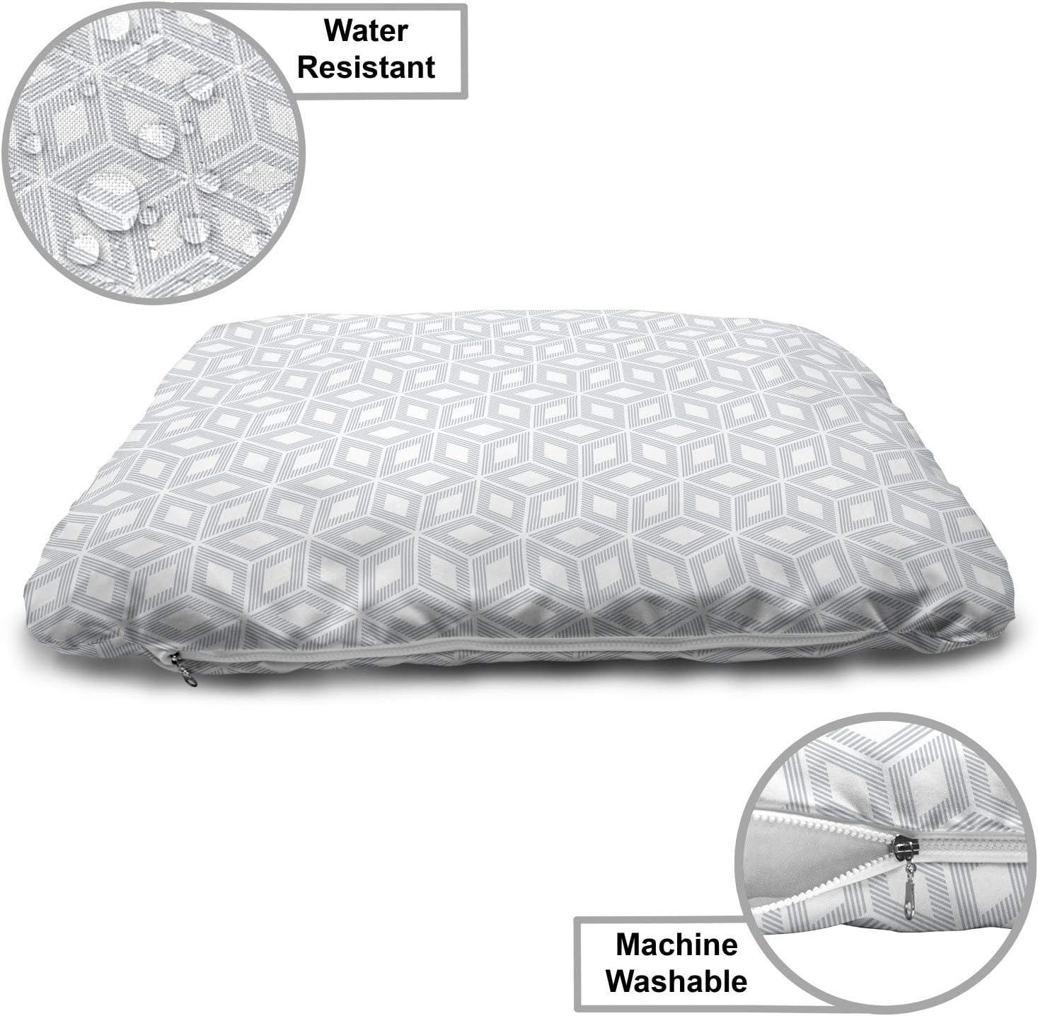 review Lunarable Cube Pet Bed, Geometric Inspired Repetition of Lines and Squares in Neutral Tender Tone, Chew Resistant Pad for Dogs and Cats Cushion with Removable Cover, 24