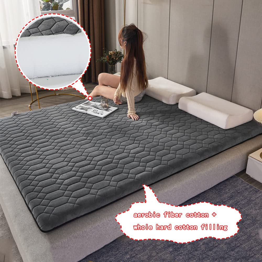 Colchón de futón japonés, colchón de suelo de tatami grueso, almohadilla para dormir en el suelo impresa, estera transpirable, colchón para invitados, colchón acolchado para cama ( Color : Grey , Size