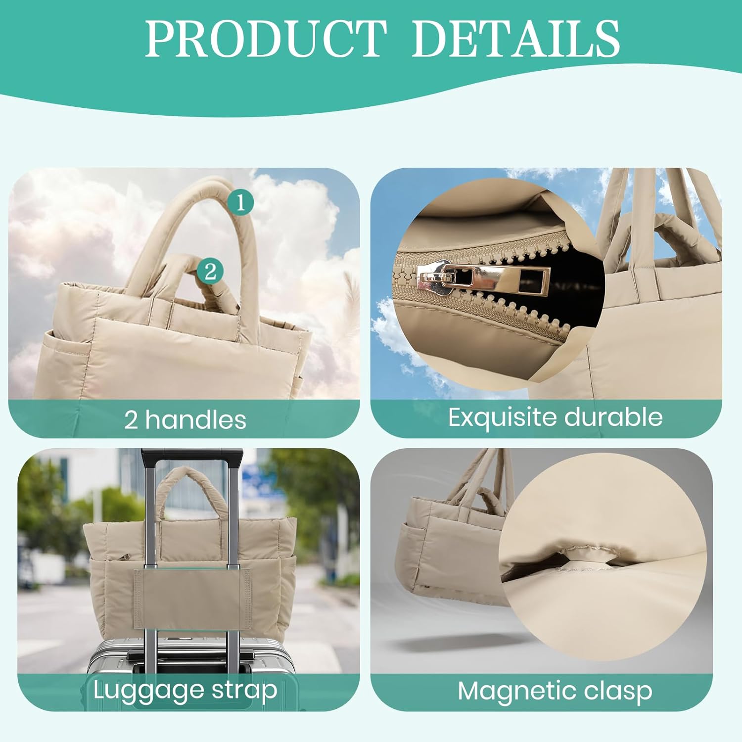 Women Tote handbags，Puffy Tote Bag Lightweight with Compartments tech fabric，Weekender Bags Quilted Shoulder Bag