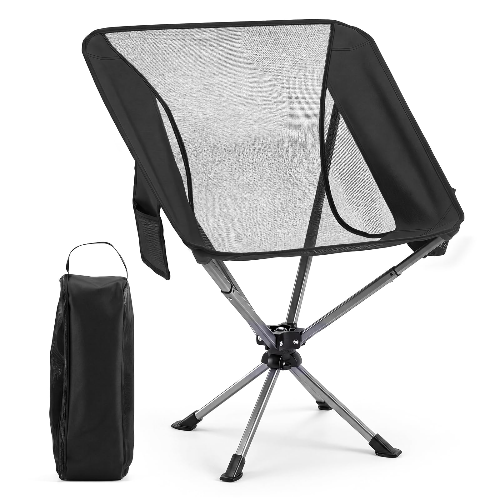 COSTWAY Campingstuhl Faltbar Ultraleicht Kleines Packmaß 360° Drehbar | Klappstuhl mit Getränkehalter & Seitentasche, Angelstuhl 150KG Belastbar, Faltstuhl für Picknick, Outdoor, Wandern