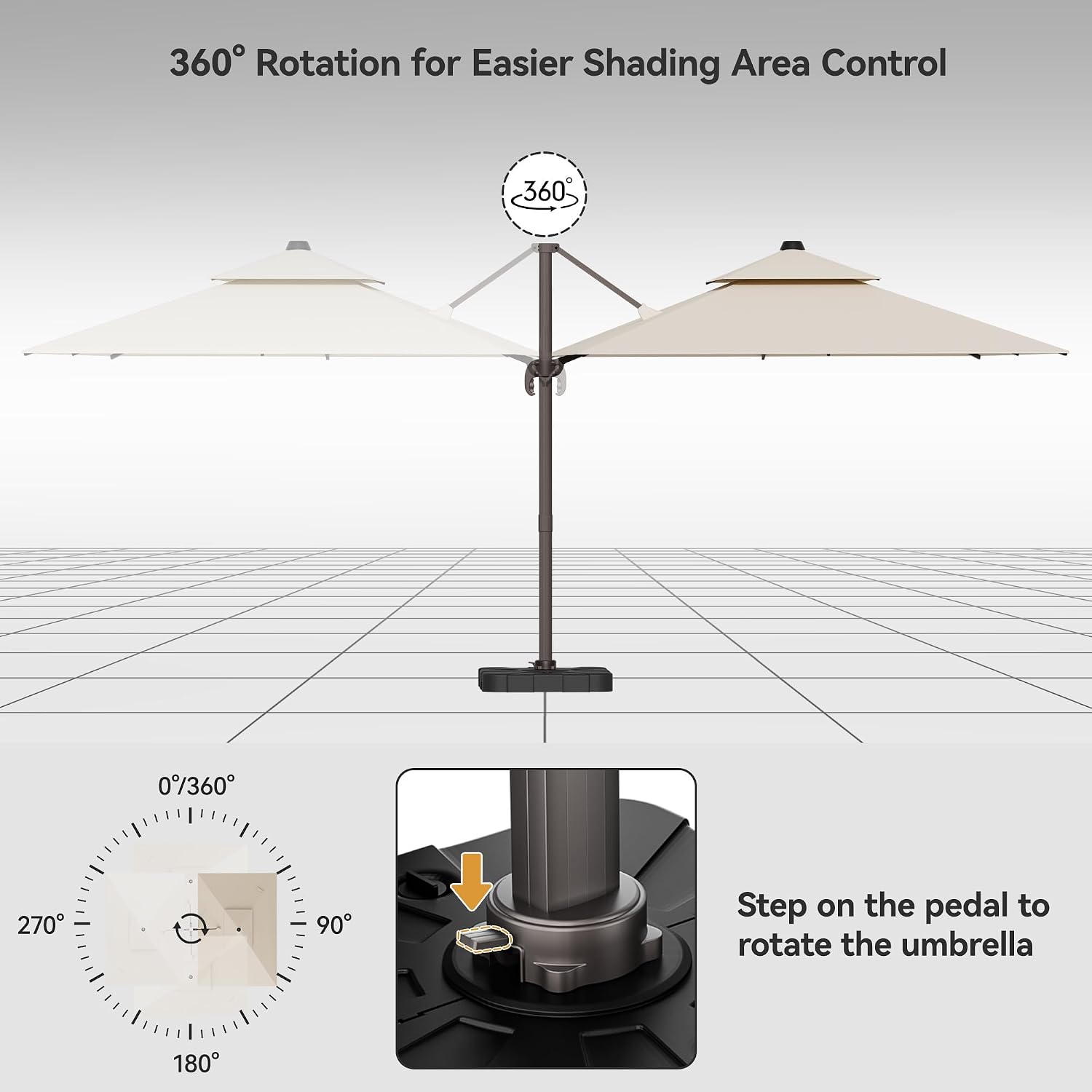 9x12FT Beige Cantilever Outdoor Patio Umbrella with Base, Large Rectangular Offset Design, Double Top Heavy Duty Aluminum Frame & 360° Rotation for Pool Garden Deck Backyard