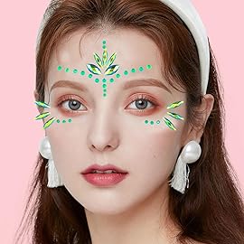 Mermaid Face Gems Stick Jewels for Women Cosplay Mermaid Alien Halloween Rave Party Makeup for Kids Green Hair Eye Body Gems Jewels Stickers Temporary Tattoos Festival Decor (Green)