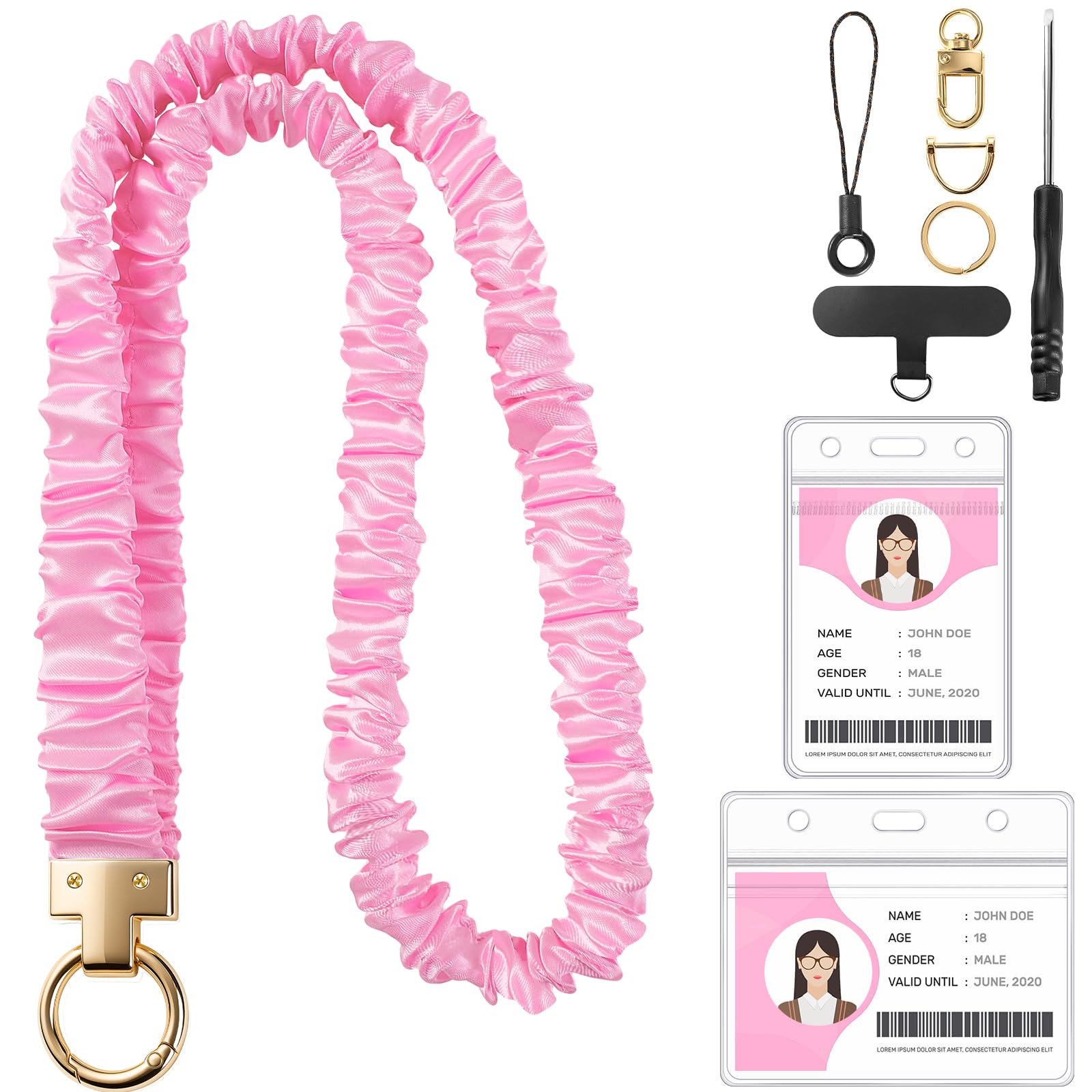 Prudiut Scrunchie Lanyard for Id Badges, Retractable Teacher Lanyards, Pink — image 1
