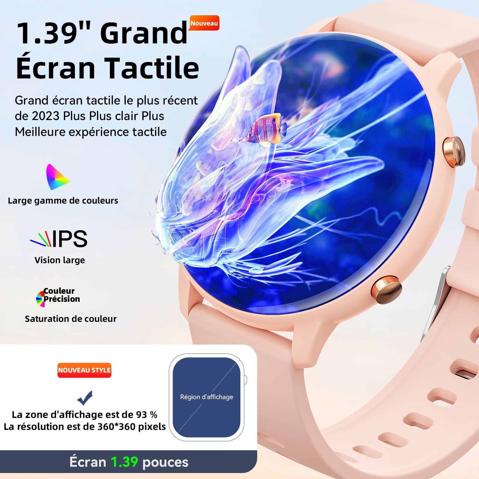 Hwagol Montre Connectée Homme Femme 1.39" Smartwatch avec Podometre, Moniteur Sommeil, avec 140+ Sportifs, Smartwatch Montre Intelligente Bracelet pour Android iOS