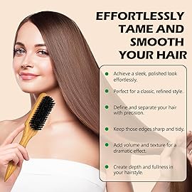 Slick Back Hair Brush & Wax Stick Set for Slick Back Hair - Teasing Boar Bristle Hair Brush for Sleek, Control, Flyaways & Baby Hairs - Wax Stick for Women Sectioning & Smoothing Ponytail Bun