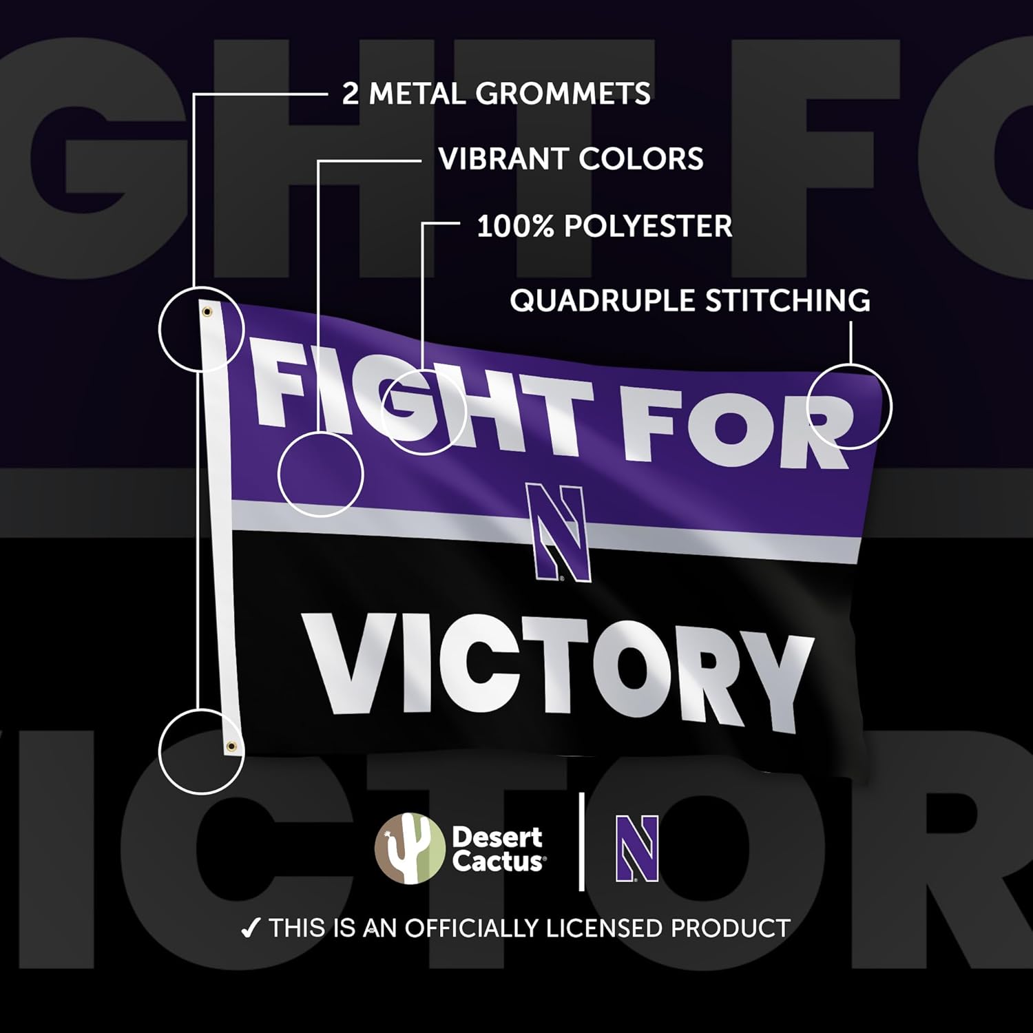 Desert Cactus Northwestern University Flag - 3 x 5 Feet NU Wildcats Banner, Indoor/Outdoor Durable Fabric Display (Style F) - Image 4