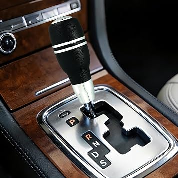 Abfer Automatic Shift Knob with Push Button Gear Shifter Handle, Black | Shifting Lever Knobs for Most Cars Trucks, Leather Material, Aluminum Alloy, with M8 M10 M12 Adapters
