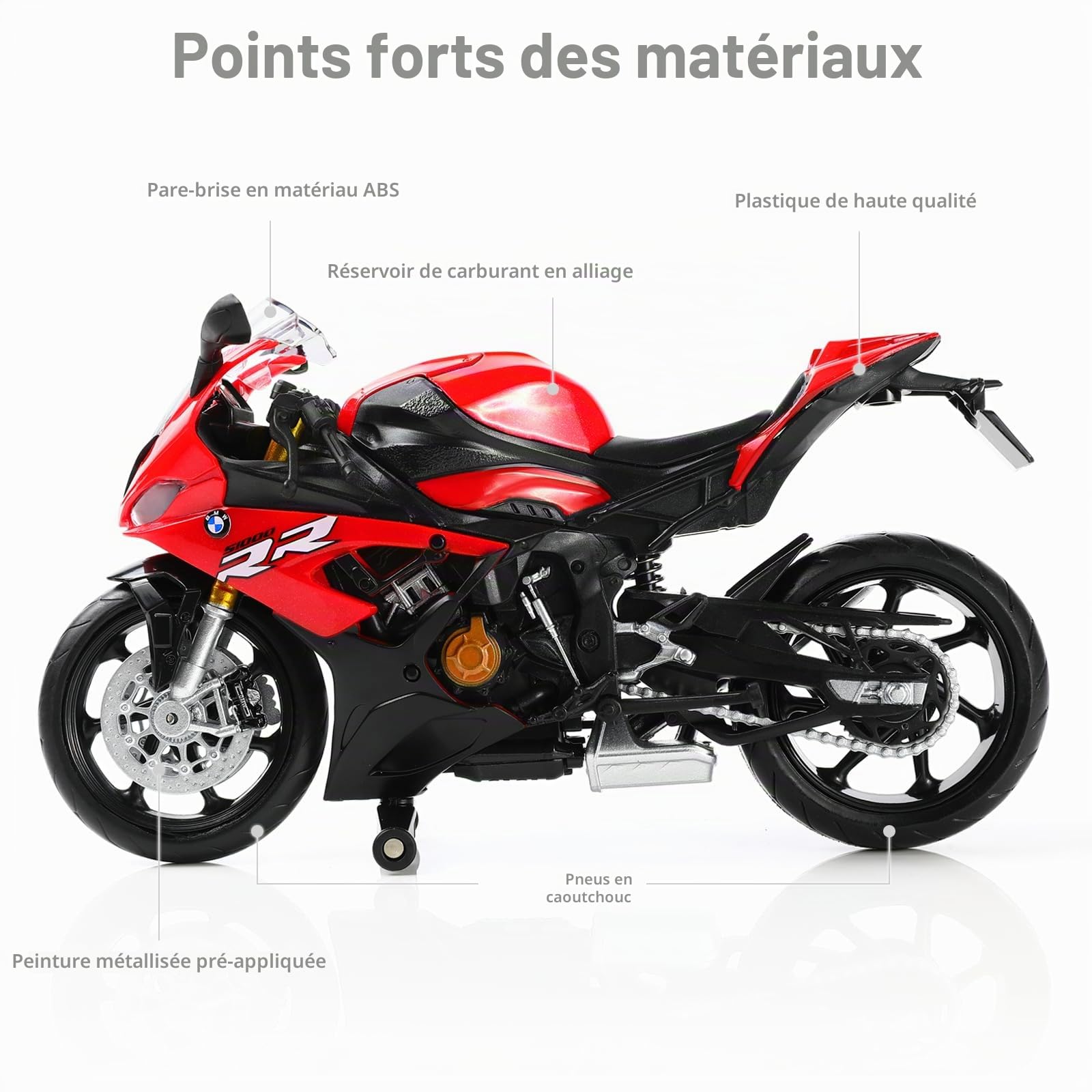 1/12 S1000RR Moto Modèle Jouet Mini Alliage Métal Diecast Blanc - Sport Course Collection Cadeau pour Homme Enfant Garçon