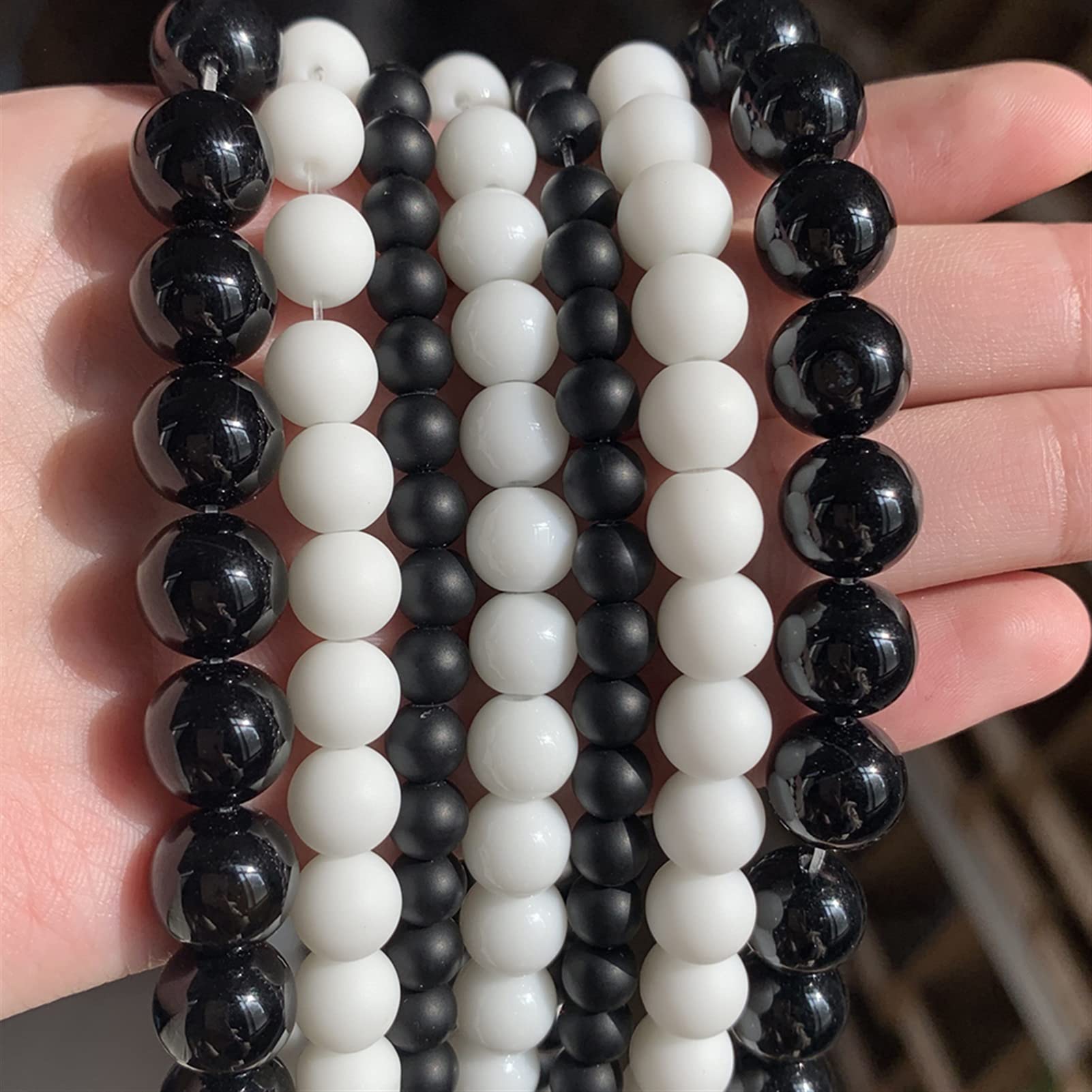 Piedra Natural Blanco Negro Negro Mate ágata ónix Mate Suave Cuentas Redondas Para Hacer Joyería DIY Pulsera (color: Blanco Mate, Diámetro Del Artículo: 0.394 In 37 Piezas