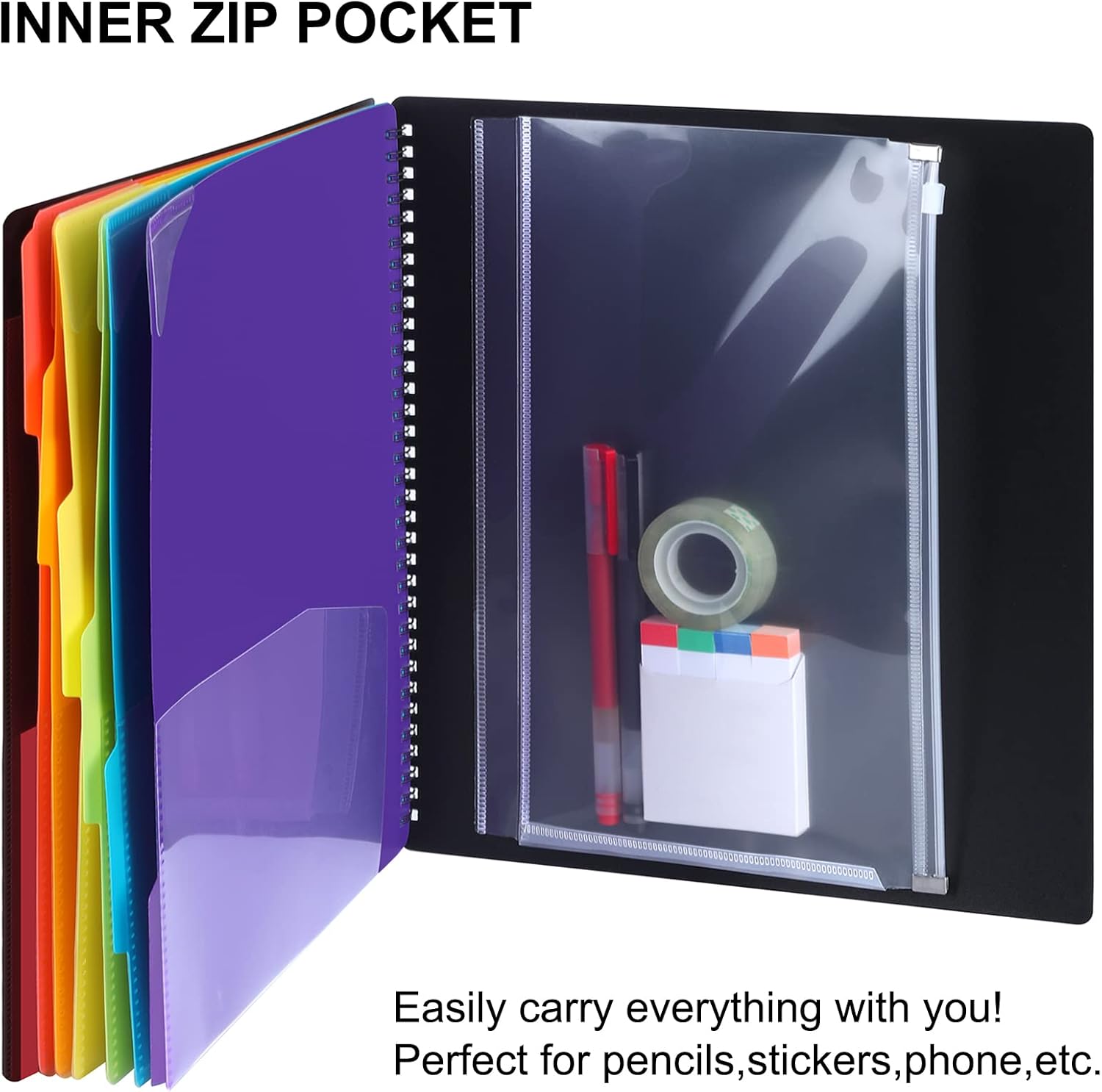 HABGP Spiral File Folders with Pockets, Plastic Folder Organizer with 12 Pocket, 6 Colors Binder Project Organizer Letter Size for School Office Filing Cabinet : Everything Else