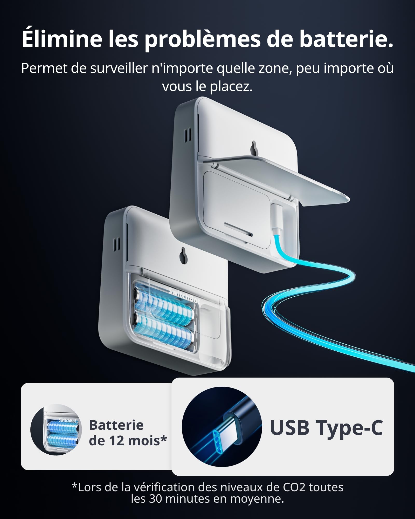 SwitchBot Détecteur de CO2, Station Meteo avec Alarme CO2, Thermomètre Connecté avec Application, Bluetooth Station Meteo Interieur Exterieur sans Fil, SwitchBot Hub Requis