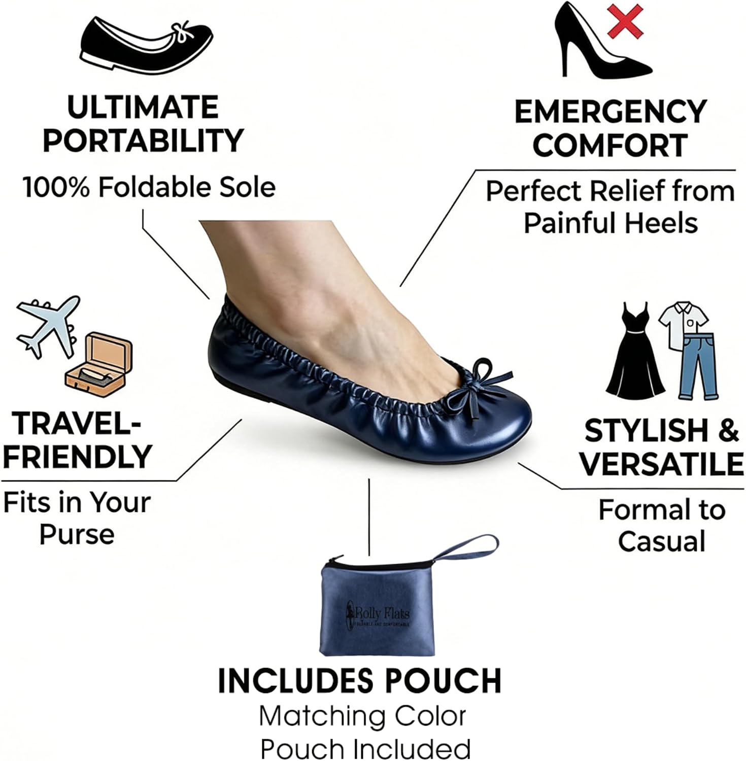 Women's Foldable Ballet Flats, Travel & Wedding Shoes, Fit in Your Purse image 4