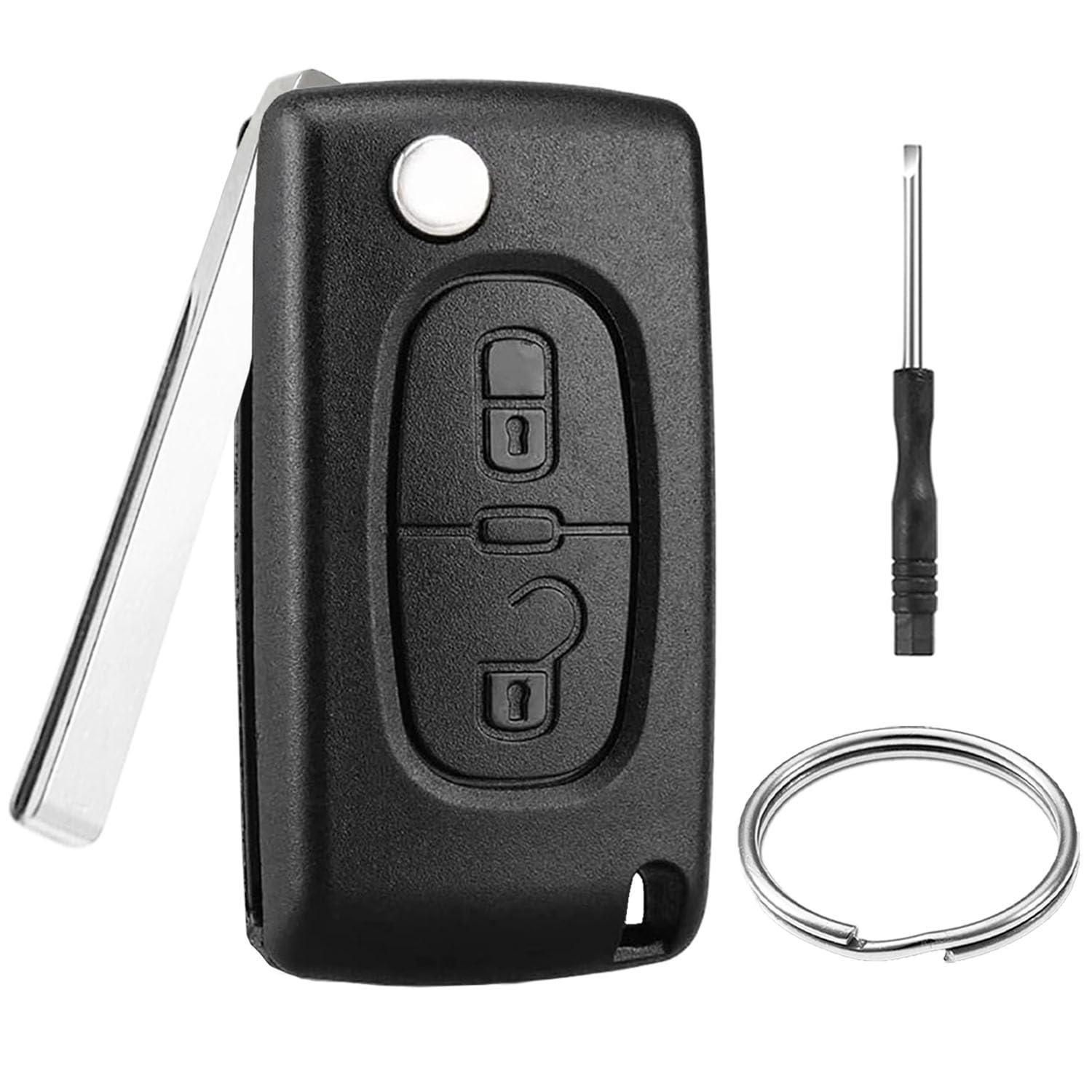 Custodia Chiave Auto CE0536 Compatibile Peugeot 207 307 308 SW 3008 5008 Partner Citroen C3 C2 C4 C5 C6 C8 Telecomando 2 Pulsanti Pieghevole