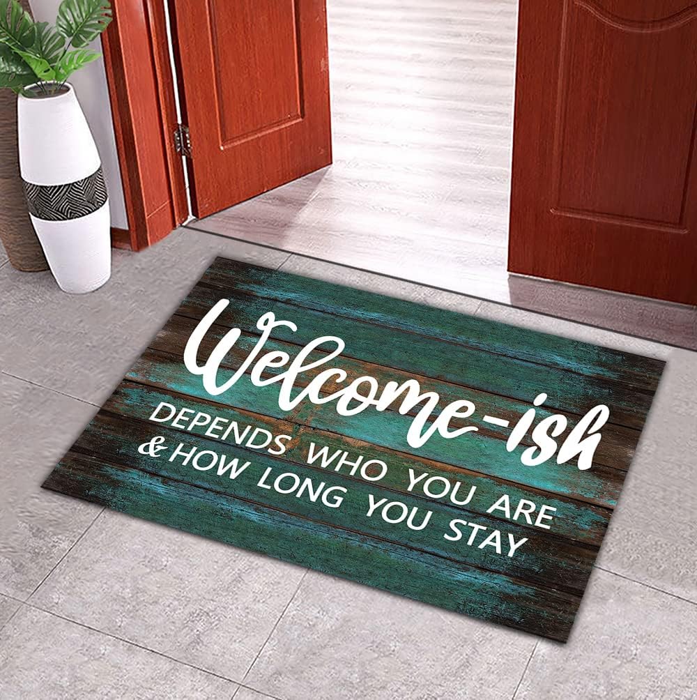 Welcome Mats for Front Door Outdoor Entry Welcome Depends Who You are Doormat Farmhouse Funny Kitchen Rugs 23.6" x 15.7"