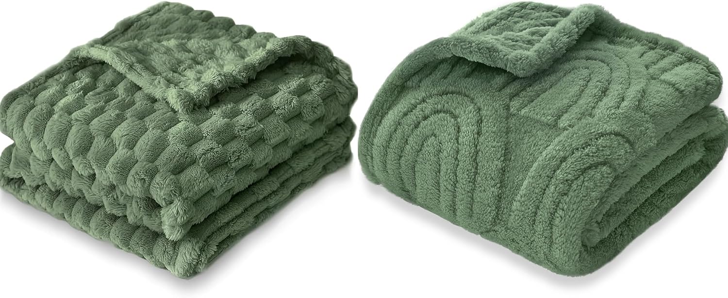 HOMRITAR 2 Pack Baby Blanket for Boys 3D Jacquard for Infant Toddler Green+ Fleece Rainbow Toddler Blankets Warmer Comfy Reversible 30 x 40 Inches