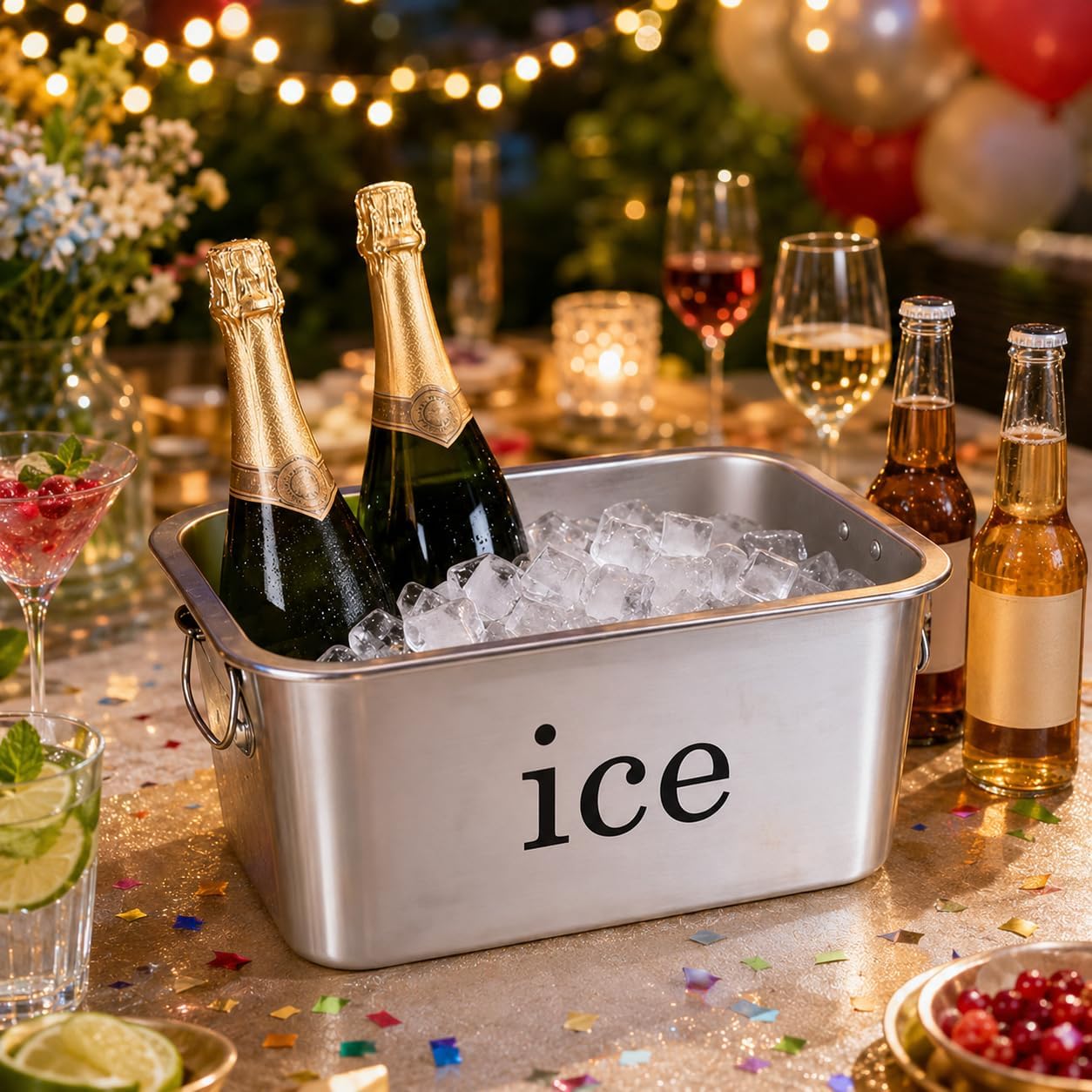 Ice Bucket, Stainless Steel Champagne Bucket with Lid, Double Handles, Scoop & Tongs Set, Drink Cooler for Parties, Wedding,Bar Cart,Patio,Holiday Hosting,New Year Toasts,for Home Entertaining-Large image 4