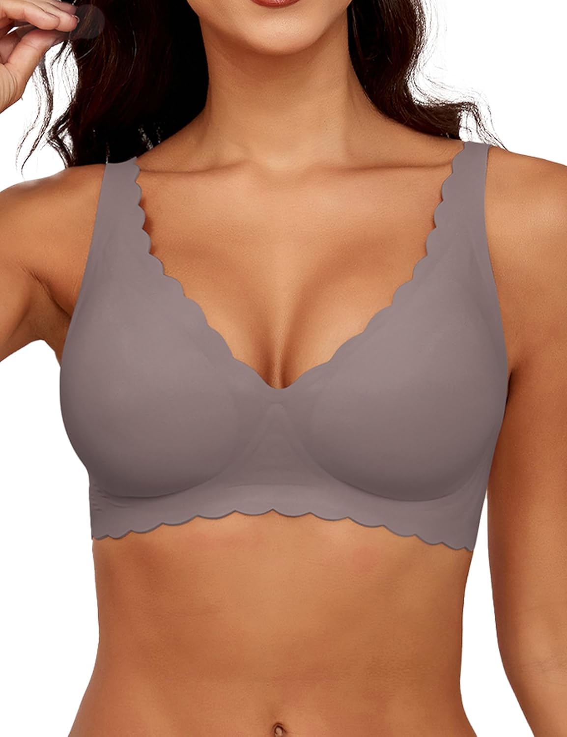 Xcutting Wireless Bra for Women No Underwire Push Up Comfortable Wave Full Coverage Bralette Everyday T-Shirts Bras with Extender, Grey-Large