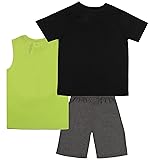 Minecraft Boys 3-Piece Set, T-shirt, Tank Top, & Shorts 3-Pack Bundle Set for Boys (Black/Green, Size 8)