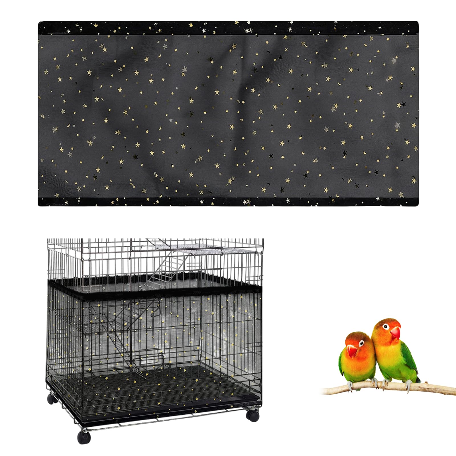 CLKE Bird Cage Cover & Seed Catcher with Star Pattern, Adjustable Elastic Nylon Mesh Net for Parakeet Macaw African (Height 15.7 inches, Circumference 59-86.6 inches)