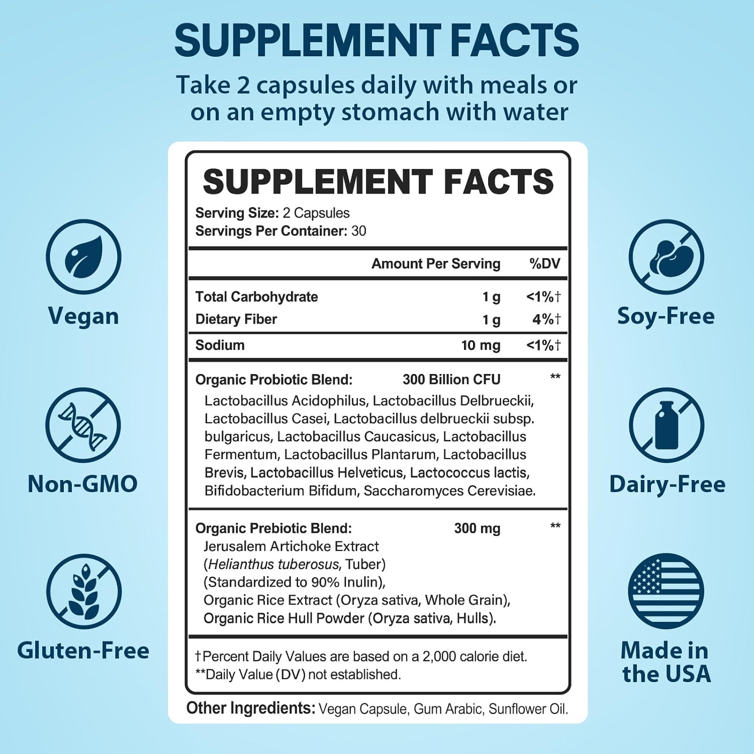 Probiotics for Women & Men, 300 Billion CFU Probiotics from 12 Strains + Organic Prebiotics Blend - 120 Capsules