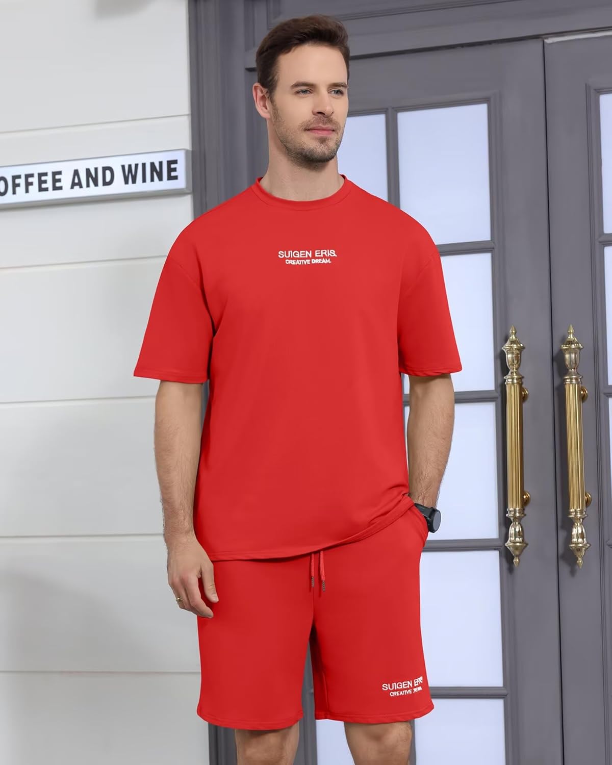 Men's 2 Piece Outfits Letter Drop Shoulder Oversize Tee Shirt Shorts Set Athletic Jogging Summer Tracksuit - Image 2