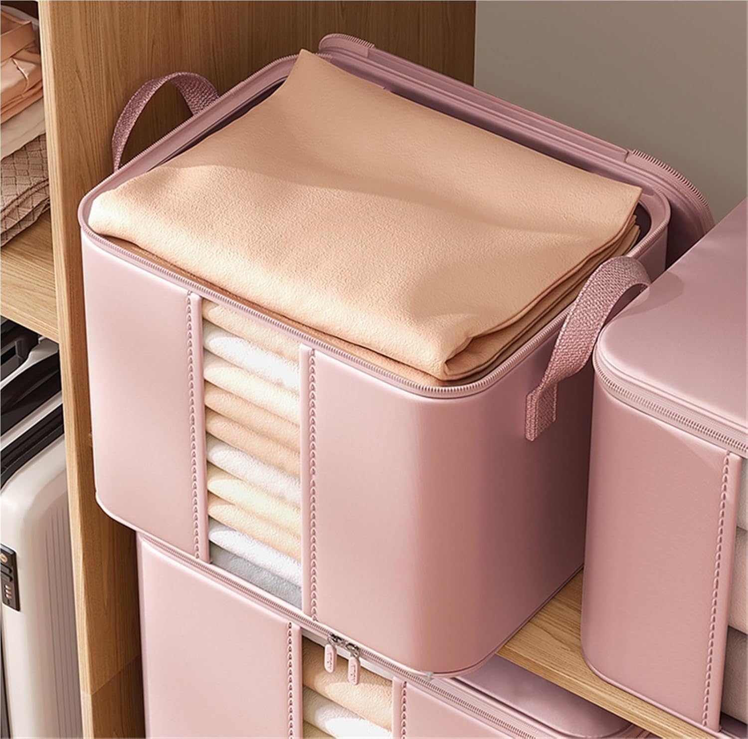 Storage Bins Storage Bag with Zipper Cover is Suitable for Quilts Duvets Pillows Blankets Wardrobe Storage Storage Container(G,35cm)