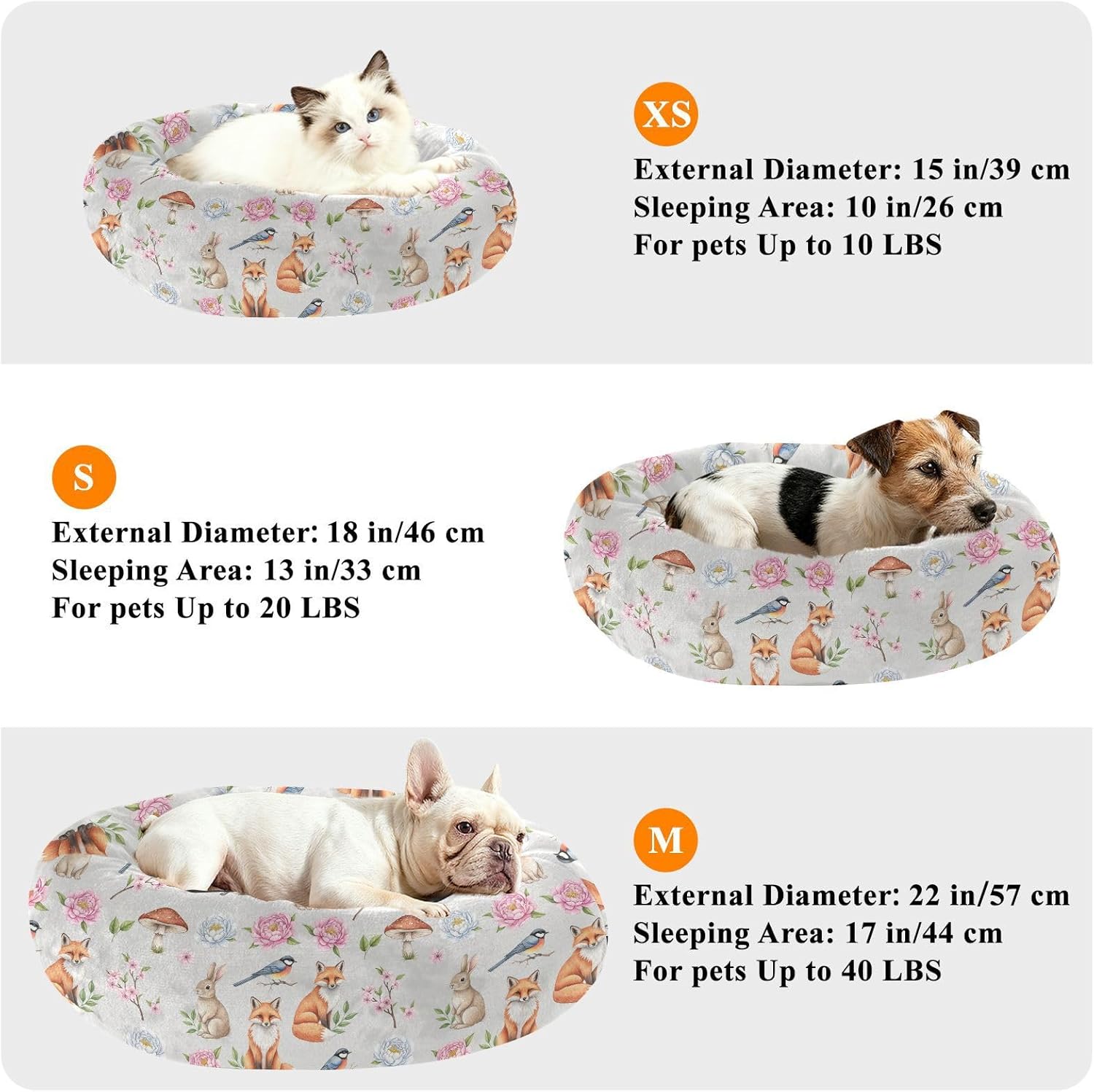 Rabbit Animals White Pattern Dog Bed Donut Small Dog Beds Washable Cat Pet Bed Cozy Puppy Beds for Dogs Cats Non Slip Soft,M