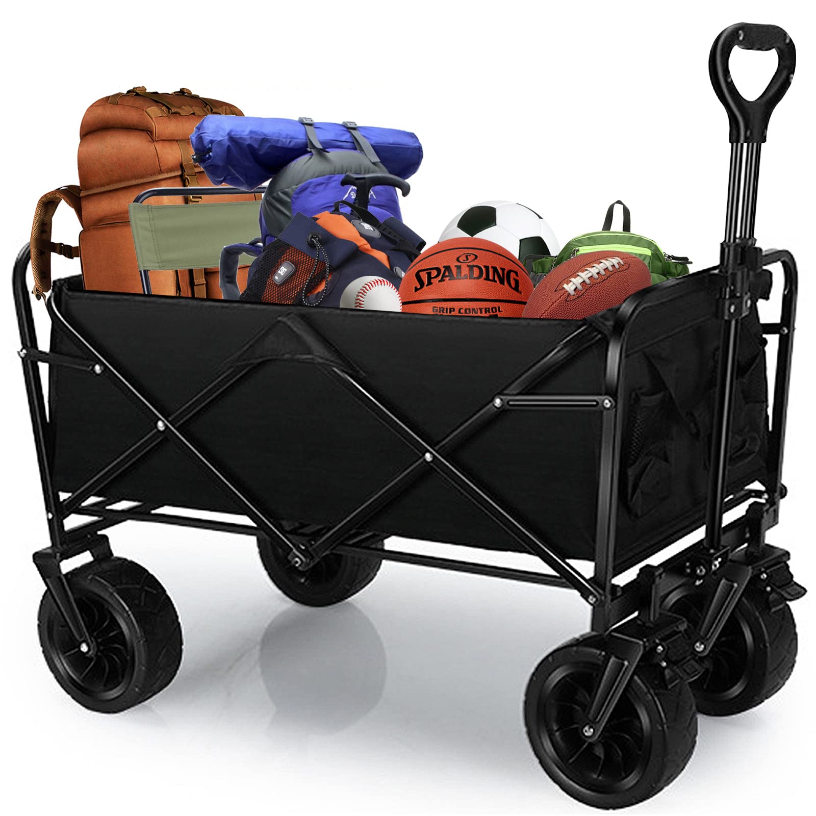 Beauenty Foldable Wagon, Beach Cart, Shopping cart, Utility Cart, Heavy Duty Garden Portable Hand Cart, Large Capacity Grocery Wagon for Camping, Shopping, Beach (Style 1)