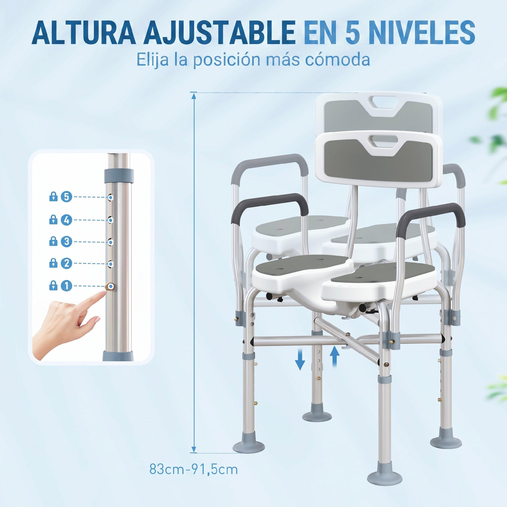 HOMCOM Silla Ducha Personas Mayores Asiento Ranurado Altura Regulable Gris