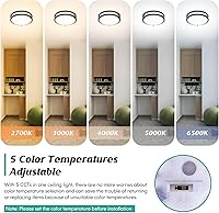 Vista 3 de Flush Mount Ceiling Light Black, 30W 4000Lm 5CCT Dimmable LED Ceiling Light Fixture, 2700K/3000K/4000K/5000K/6500K Adjustable 10 Inch for Hallway