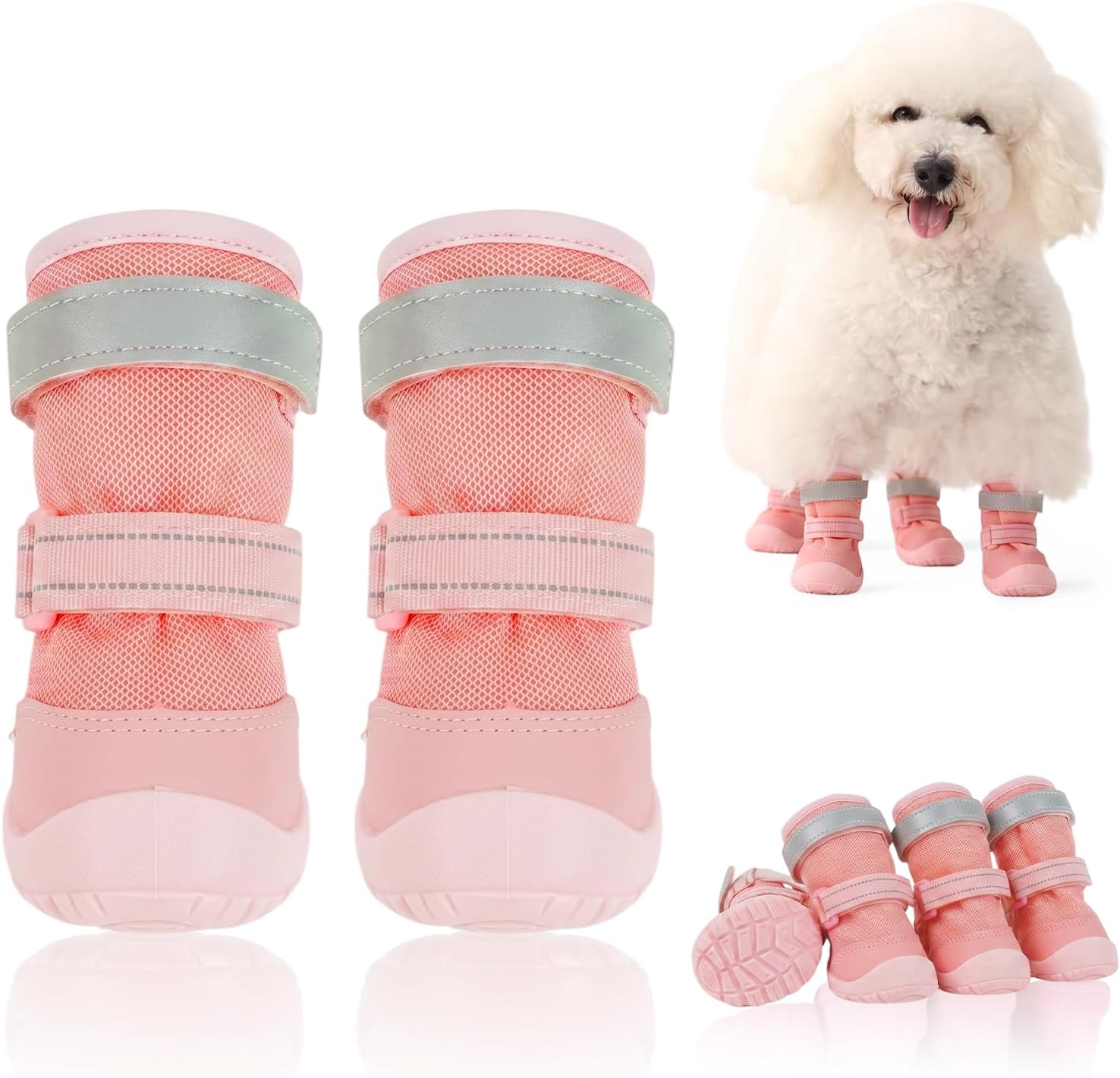Allroaring 4pcs Dog Shoes for Hot Pavement, Breathable Mesh Summer Dog Booties &Paws Protector Anti Slip Dogs Boots for Hiking Running Pet Shoe to Prevent Scratching for Hardwood Outside Pink 2#