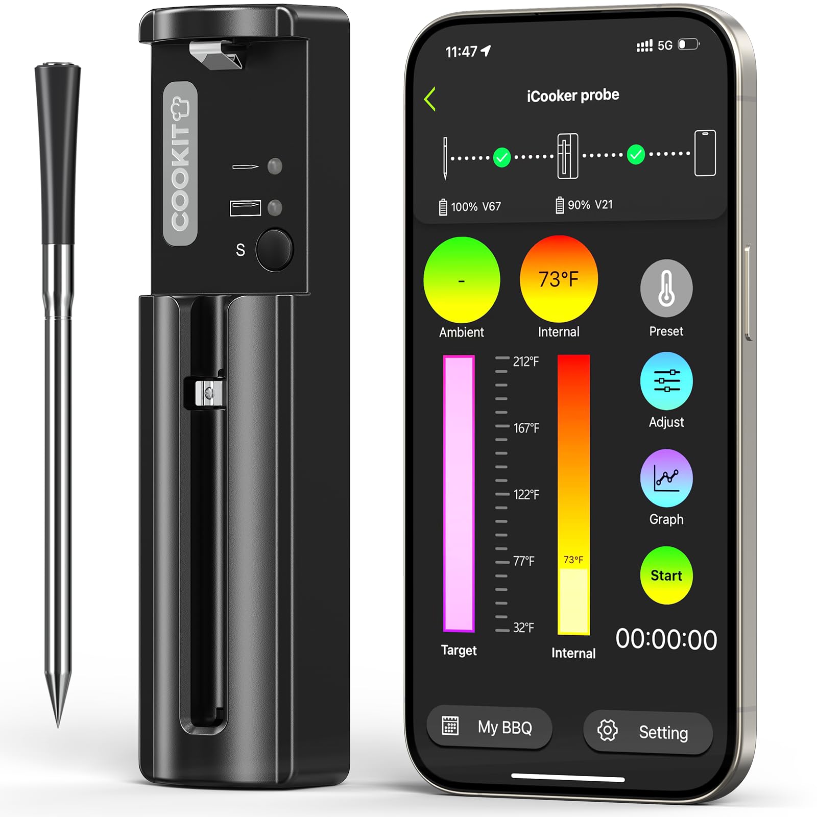 800FT Smart Wireless Meat Thermometer with 5.5mm Ultra-Thin Probe, Bluetooth 5.3 Digital Food Thermometer for Grill Kitchen BBQ Smoker Oven