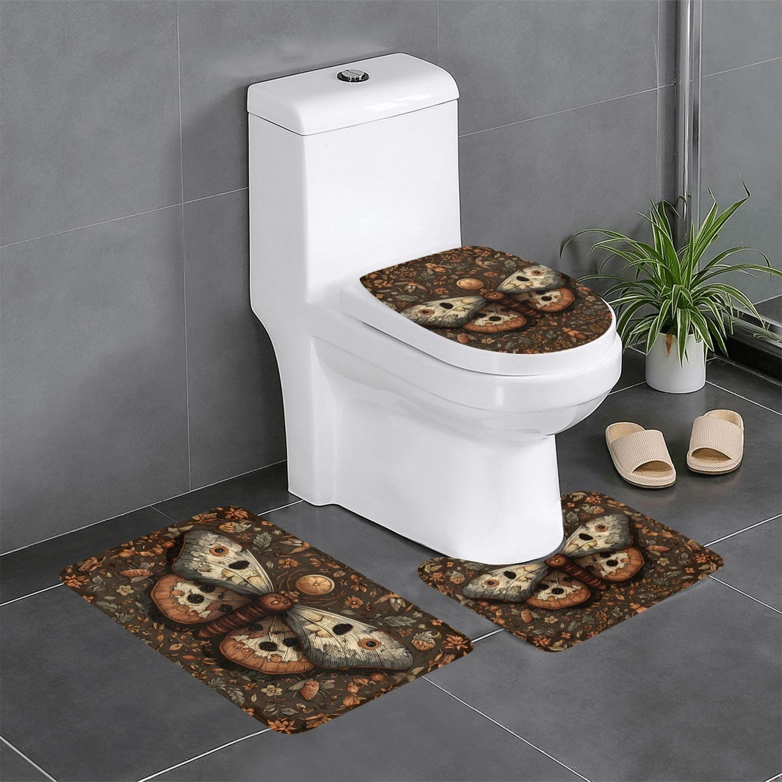Tapis de salle de bain antidérapants ensemble 3 pièces contour WC tapis de toilette papillon