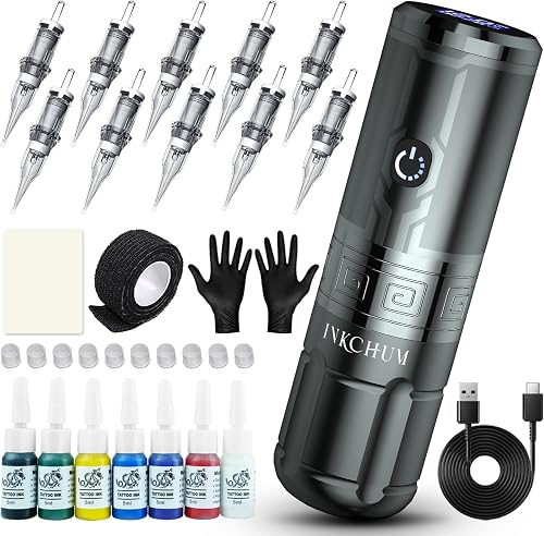 Tattoo Gun Wireless Tattoo Machine Kit, Rechargeable Rotary Tattoo Pen Kit with 
