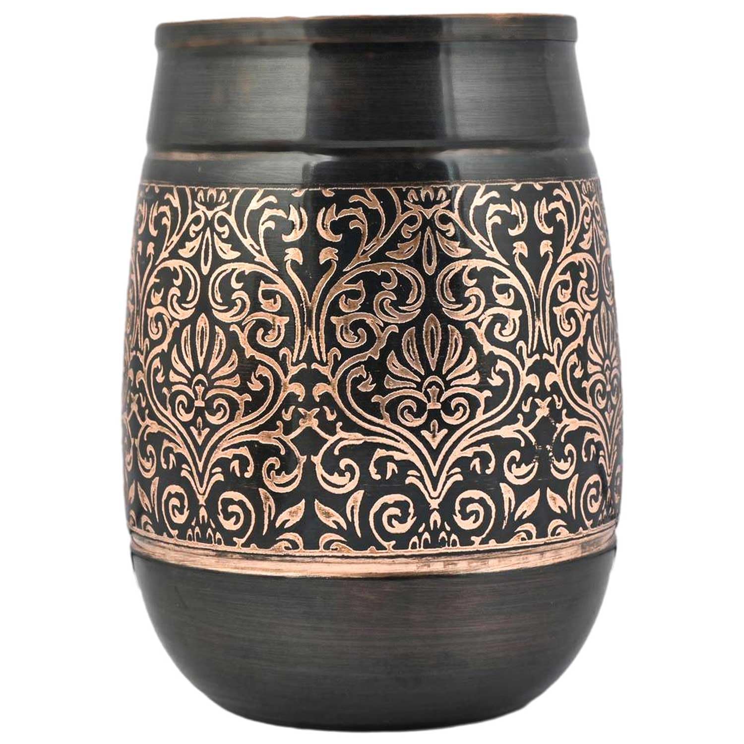 ANCIENTIMPEX Set di 2 bicchieri in rame, motivo floreale, capacità 250 ml, per benefici ayurvedici per la salute (a botte).
