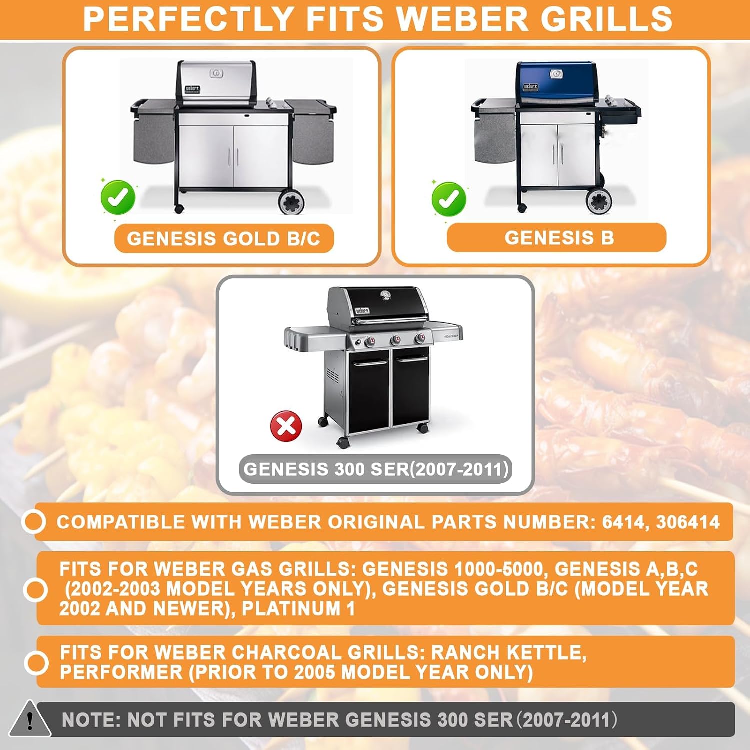 6414 Grill Wheels w/Caster Insert for Weber Genesis 1000-5000 Tires for Weber Genius Silver Grill Parts Genesis Silver/Gold A/B/C, Summit, Platinum I, Swivel Caster for Webber Wheels Replacement,4PCS