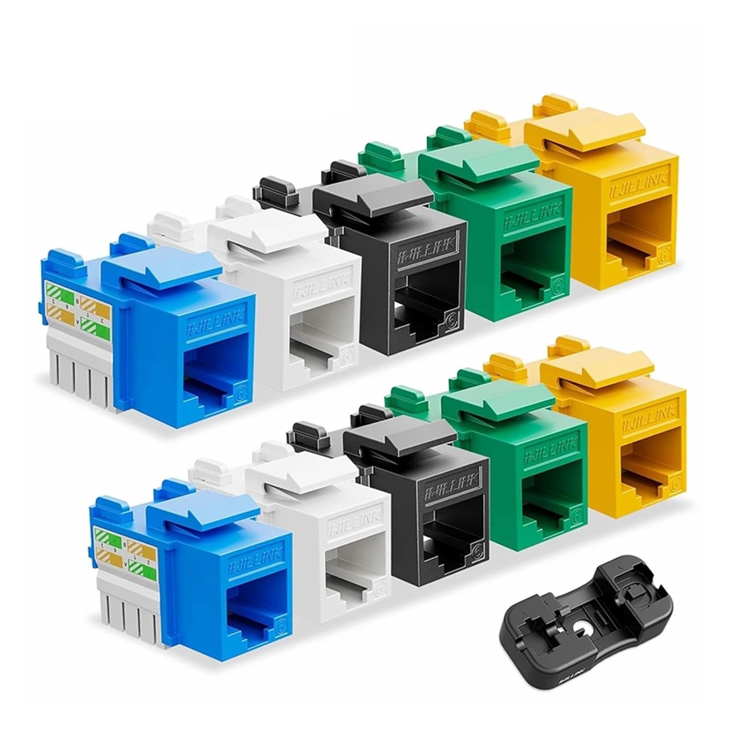 10-Pack of RJ45 Jacks, White Cat6 Jacks, and Punch Down Brackets (not Compatible with Patch Panels)(Gold)