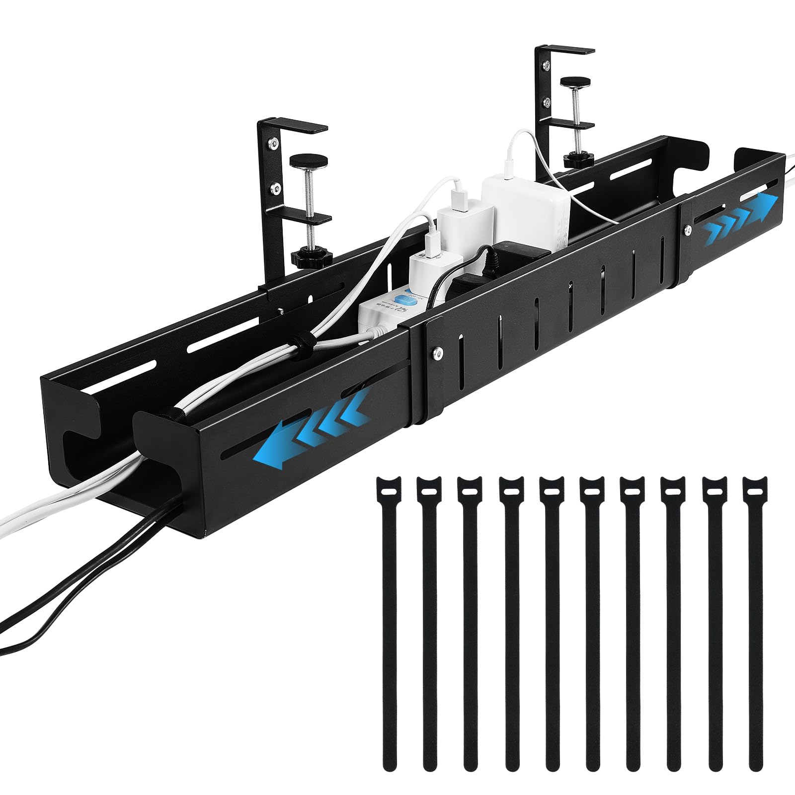 Organizador de Cables para Escritorio, Ajustable 64-98 cm - Soporte Metálico para Organizador Cables sin Taladro, Mantén tu Escritorio Ordenado