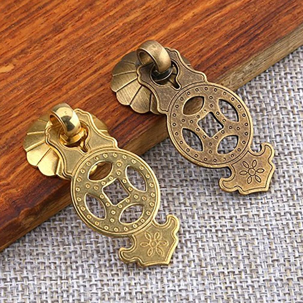 Uchwyty pierścieniowe, Zestaw 4 mosiężnych szuflad z uchwytami w kolorze złotym i antycznym brązie, do desek drewnianych o grubości 18–22 mm(Gold)
