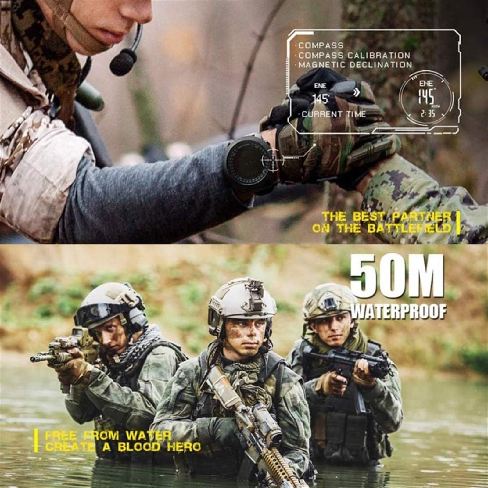 GussTa Orologio militare da uomo, sportivo, digitale, impermeabile, con cronometro, misurazione dell'altitudine e della pressione, per escursionismo, corsa, alpinismo, nuoto