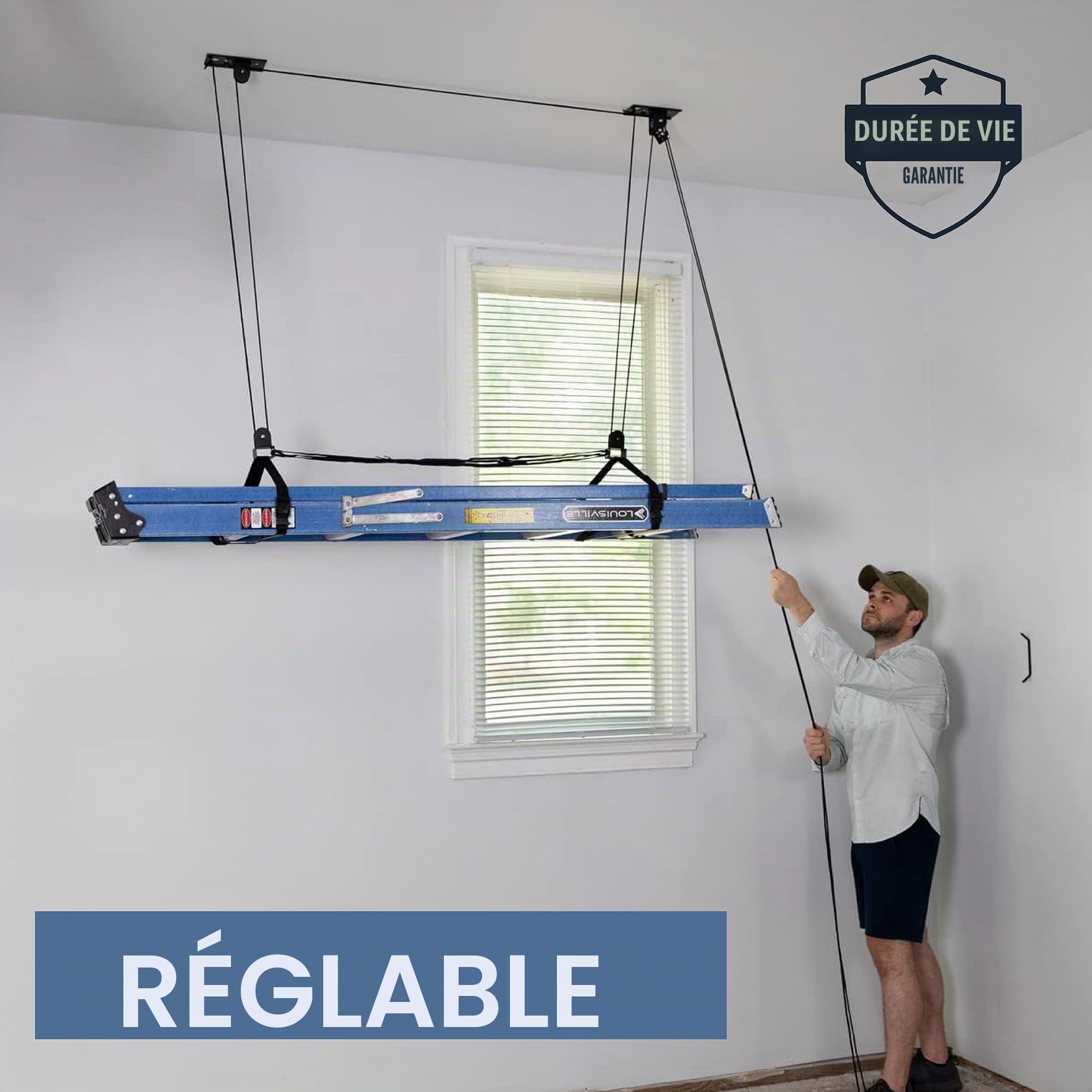 StoreYourBoard Poulie de rangement pour échelle de plafond de garage, système de levage intérieur, robuste, peut supporter 68 kg