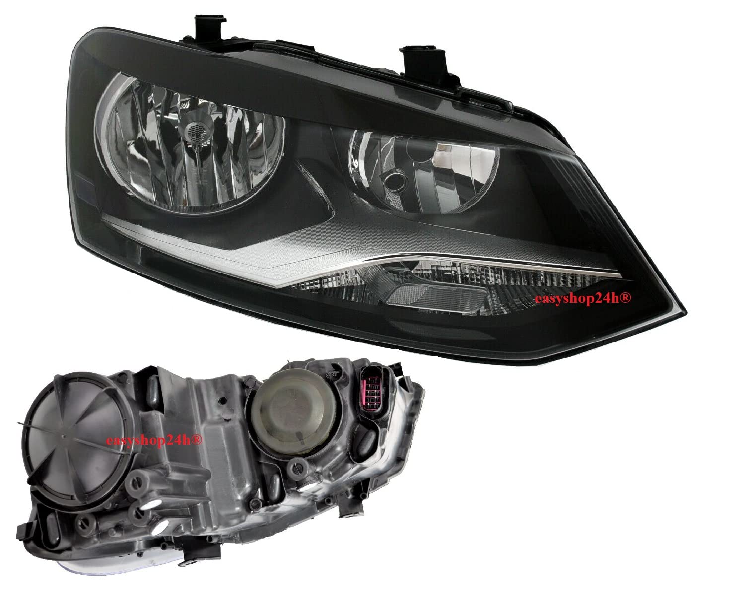 Set 2 Faro Fanale Proiettore Anteriore Destro e Sinistro Per Polo 6R da 2009 a 2013 H7 H7 Con Regolazione Elettrica Gruppo Ottico Luce Fanalino