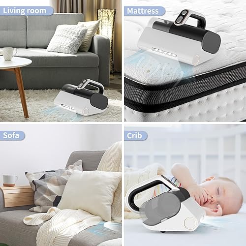 Miniatura 5 de Aspirador de cama, aspiradora de colchón de 12 kpa con luz UV, doble taza de polvo para sofá profundo con iluminación y cepillo rodante, aspiradora